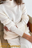 Znbbw Women Baggy Sweaters Turtleneck White Autumn Winter Jumper Warm Soft Thick Chic Sweater Basic Loose Female Knitted Pullover