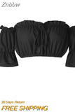 Znbbw tops women summer lantern sleeve sexy strapless beach tops red black white ruched crop top tank top croptop