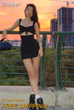 Znbbw Women Spaghetti Strap Dress Spring Summer Hollow Out Sleeveless Slim Dresses 2023 New Lady Casual Mini Dress Mujer