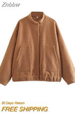 Znbbw TRAF 2023 Spring Warm Gray Jacket Women Outerwear With Button Autumn Bomber Jacket Coat Women Winter Coat Top women