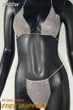 Znbbw Bling Rhinestones Fishnet Bikini Women Halter Bra Sexy Panty 2 Piece Outfits Lady Lingerie Set Sexy Swimwear Women