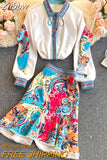 Znbbw Spring Runway Skirt Suit Women's Elegant Ruffles Lantern Sleeve Bow Blouse Tops ＋Beading Pearls Mermaid Skirt 2 Pieces Sets