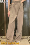 Znbbw high street casual female wide leg pant sexy hollow out bandage zipper high waiste solid wild loose trousers spring new