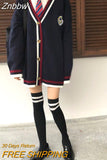 Znbbw Korean Style Embroidery Cardigan Sweater Women Preppy Fashion Oversized Knitted Jumper Female Japanese Fall V-neck Coat