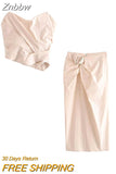Znbbw TRAF Summer Skirt 2 Piece Sets 2023 Women Sexy Skinny Camis Slim Midi Skirt Set for Club Party Evening Sets Outfits