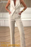 Znbbw Sets For Women 2 Pieces Summer Fashion Office Lapel Sleeveless One Button Vest Top Straight Pants Sets High Streetwear