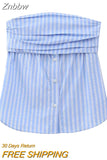Znbbw TRAF Lady Strapless Tube Corset Side Tops Solid Vintage Off Shoulder 2023 Women's Sexy Slim Backless Poplin Bustiers Top 0410