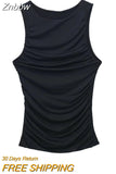 Znbbw TRAF Summer Sexy Women Tanks With Ruched Crew Neck Sleeveless Slim Vest Streetwear Female Skinny Crop Top Black Y2K