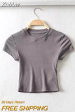 Znbbw Women O-neck Short-sleeve T-shirt Slim Elastic Skinny Summer Sexy Crop Tops