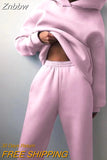 Znbbw Winter Women Two Piece Sets Tracksuit Autumn Casual Solid Long Sleeve Hoodie Sweatshirts Female Oversized Trouser Pant Suit
