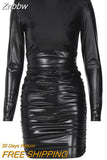 Znbbw Women Autumn Winter Long Sleeve Pu Leather Black Bodycon Party Club Package Hip Mini Dress 2023 Fall Clothes Streetwear