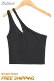 Znbbw Sexy Women's Crop Top Solid Stretch Fit Knit Sleeveless One Shoulder Hollow Out Basic Backless Tank Top