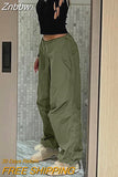 Znbbw Women Casual Baggy Cargo Pants Solid Low Waist Loose Streetwear Joggers Drawstring Y2K Chic Wide Leg Sweatpants Hippie Trousers