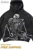 Znbbw New Fall Skull Print Street Hip Hop Retro Oversized Hoodies Y2K Fashion Loose Gothic Sweatshirt Men And Women Tops Hoodies 0410