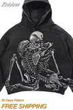 Znbbw New Fall Skull Print Street Hip Hop Retro Oversized Hoodies Y2K Fashion Loose Gothic Sweatshirt Men And Women Tops Hoodies