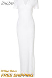 Znbbw Women Summer Fashion Short Sleeve Bodycon V Neck Soild Color Split Long Dress 2023 Female Clothing Streetwear