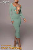 Znbbw Halter Strapless Sexy Bodycon Dresses Women Long Sleeve Backless Skirt 2023 New Fashion Autumn Tight Mid-Caf Dress
