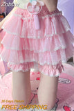 Znbbw Sweet Lace Lolita Shorts Skirts Y2k Japanese Kawaii JK Ruffles Bloomers Women Elastic Waist Safety Short Pants Cutecore