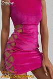 Znbbw Mock Neck Hollow Out Side Sexy Night Club Outfit Women Sleeveless Summer 2023 Bodycon Velvet Short Dresses