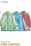 Znbbw Women Fashion Flowing Totem Print Shirts Vintage Long Sleeve Button-up Female Blouses Blusas Chic Tops 202305