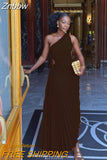 Znbbw Roll Waist Sleeveless Pleated Ruched A-line Dress Women One Shoulder Sexy Prom Evening Dresses 2023 New Fahion Chothing