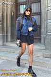 Znbbw TRAF Bomber Denim Jackets for Women Spring Autumn Vintage Chic Long Sleeve Single Breasted Jean Coats Tops Outerwear