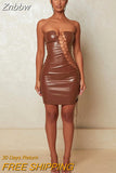 Znbbw Hollow Out PU Leather Sexy Mini Dresses For Women Strapless Sleeveless Backless Bodycon Party Short Dress Vestido
