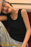 Znbbw Vintage Knitted Tank Tops Women Harajuku Solid Hollow Out Vest Korean Fashion Loose Casual Sleeveless Tops High Street