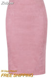 Znbbw colors 2023 Women Skirt Winter Solid Suede Work Wear Package Hip Pencil Midi Skirt Autumn Winter Bodycon Femininas
