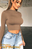 Znbbw Basic Long Sleeve Womens Tshirt Casual Black White Fashion Crop Top T Shirt Ladies Fashion Korean Tee Shirt