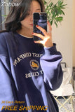 Znbbw Women gray lettering pullover sweater Autumn/Winter 2023 trend loose oversized long sleeve youth style round neck top