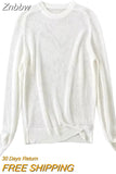 Znbbw TRAF 2023 Women Summer Vintage Solid Pullover Knitted Sweater Slim O-Neck Long Sleeve Female Casual Chic Tops