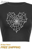 Znbbw web collection print top gothic y2k baby tee summer women's cropped top 90s retro hip hop street black o neck top women