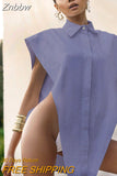 Znbbw Novelty Tops Sexy Cut Out Side Button Up White Shirt Women Fashion Clothing Sleeveless Oversized Shirts
