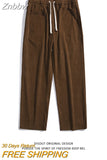 Znbbw Men's Casual Pants Loose Straight Corduroy Pants Elastic Waist Sweatpants Fashion Streetwear Spring Men Sports Jogger Trousers