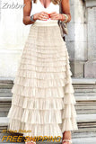 Znbbw Streetwear Fashion Mesh Layered Cake Skirt Elegant High Waist Swing Club Party Skirt Office Lady Sweet Pleated Long Skirt
