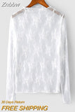 Znbbw Women Lace Floral Embroidery Blouses Shirt Ladies tops Sexy mesh Blouses Transparent Elegant See-through Black Shirt