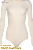 Znbbw Ladies Sexy Bodysuit Solid Fashion Skinny Bodycon Women Bodysuit Long Sleeveles O-Neck Casual Black Beige Female Bodysuit