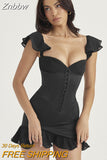 Znbbw Sexy Off Shoulder Strapless Mini Dress Women Robe Black Sleeveless Backless Ruffle Bodycon Party Club Dress Vestido
