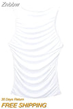 Znbbw TRAF Summer Sexy Women Tanks With Ruched Crew Neck Sleeveless Slim Vest Streetwear Female Skinny Crop Top Black Y2K