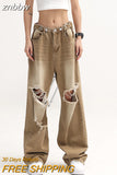 znbbw Vintage High Waist Loose Ripped Jeans Pants 2023 Fashion Women's Grunge Baggy Y2K Wide Leg Female Denim Trouser