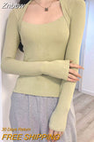 Znbbw Two Top Winter Base Square Collar Sexy Big Breasts Elegant Solid Color Slim Sexy Long Sleeve T-shirt Tees Tops Korean