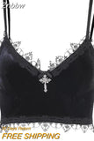 Znbbw Mall Goth Crop Tops Black Lace Trim Emo Alternative Aesthetic Crop Tops Women Backless Sexy Strap Tanks