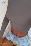 Znbbw Basic Long Sleeve Womens Tshirt Casual Black White Fashion Crop Top T Shirt Ladies Fashion Korean Tee Shirt