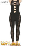 Znbbw Mesh See Through Cut Out Jumpsuits Women Sleeveless Patchwork Black Goth Pencil Pants One Piece Rompers 2023 Summer