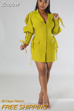 Znbbw Up Lantern Blazer Style Mini Dress Women Fashion Single Breasted Long Sleeve Dresses Autumn Winter Female Slim Clothing