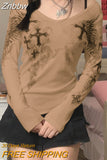 Znbbw y2k Crop Tops Ribbed Knitted Grunge Fairycore T Shirt White Frill Long Sleeve Pullover Kawaii Autumn Sweet Tee Women
