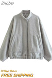 Znbbw TRAF 2023 Spring Warm Gray Jacket Women Outerwear With Button Autumn Bomber Jacket Coat Women Winter Coat Top women