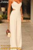 Znbbw Women Jumpsuit Summer Fashion Sexy Solid Suspenders V Neck Sleeveless Cutout Casual Wide Legs Pants Romper Streetwear