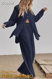 Znbbw Women 2 Pieces Set Long Sleeve Lapel Shirts And Elastic High Wasit Pants Summer Autumn Loose Elegant Women Sets Suit Outifits